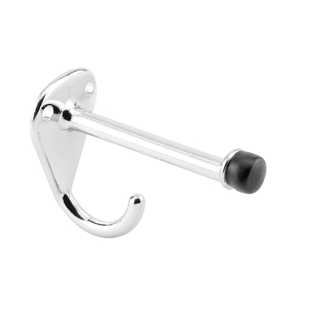 Prime-Line Hook and Bumper, 3-1/8 in. Projection, Cast Zamak Construction, Chrome Finish Single Pack 656-6626